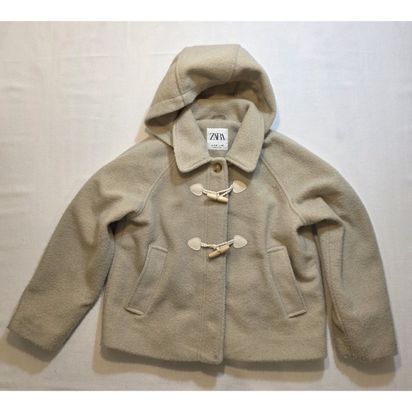 Zara Girl's Bone White Winter Hooded Toggle Closure Microfleece Coat. Size 9-10 - Picture 2 of 10